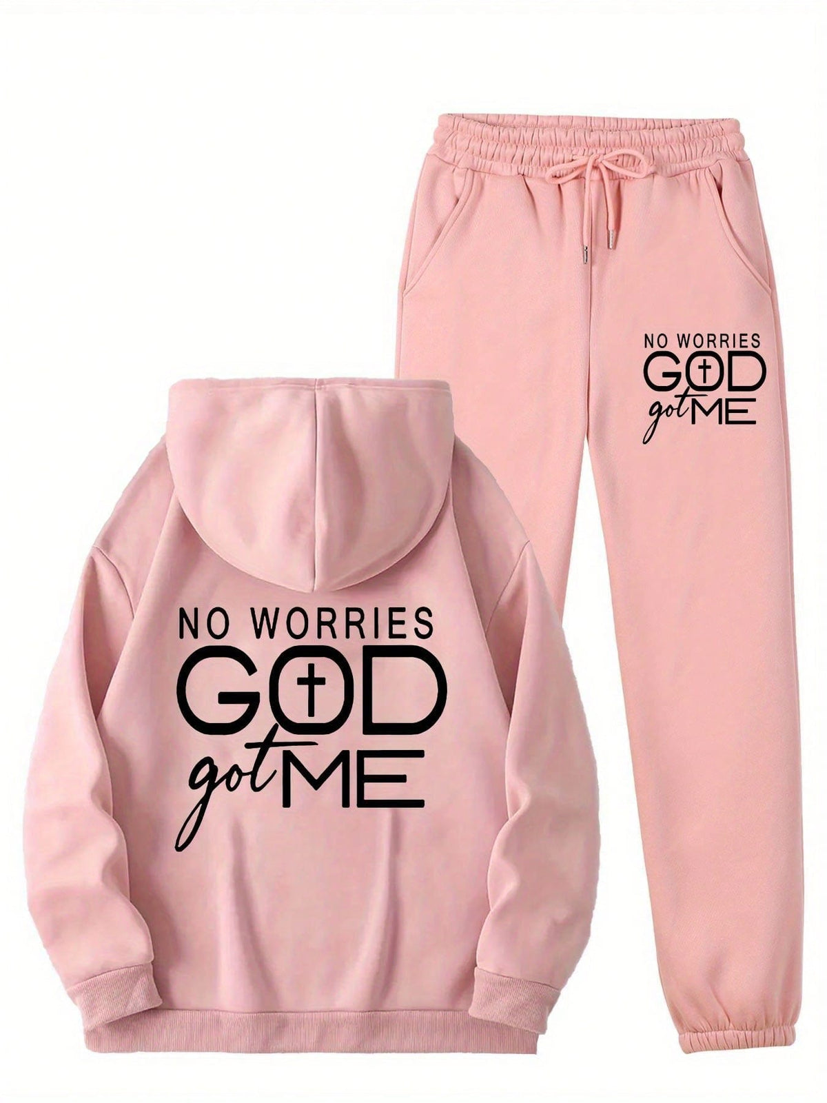 No Worries, God Got Me™ Faith Jogger Set – Blush Pink