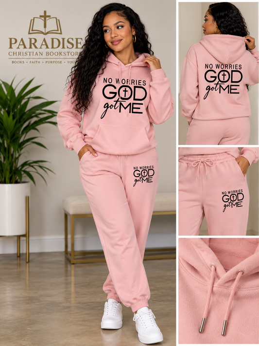 No Worries, God Got Me™ Faith Jogger Set – Blush Pink