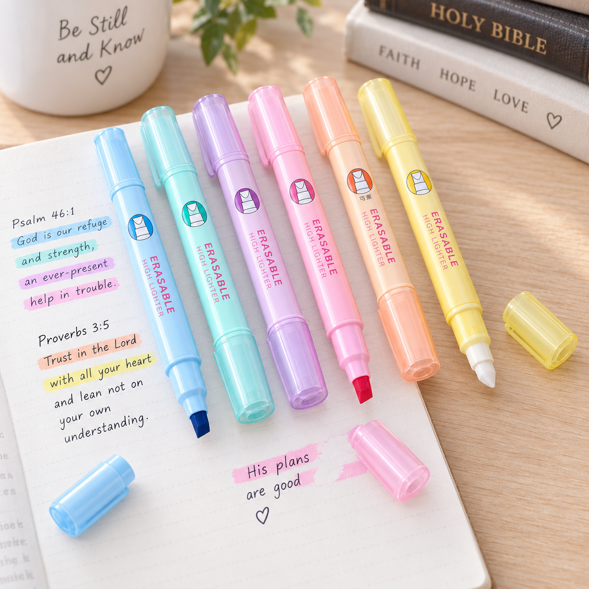 Bible Study Erasable Pastel Highlighter Set – 6 Pack